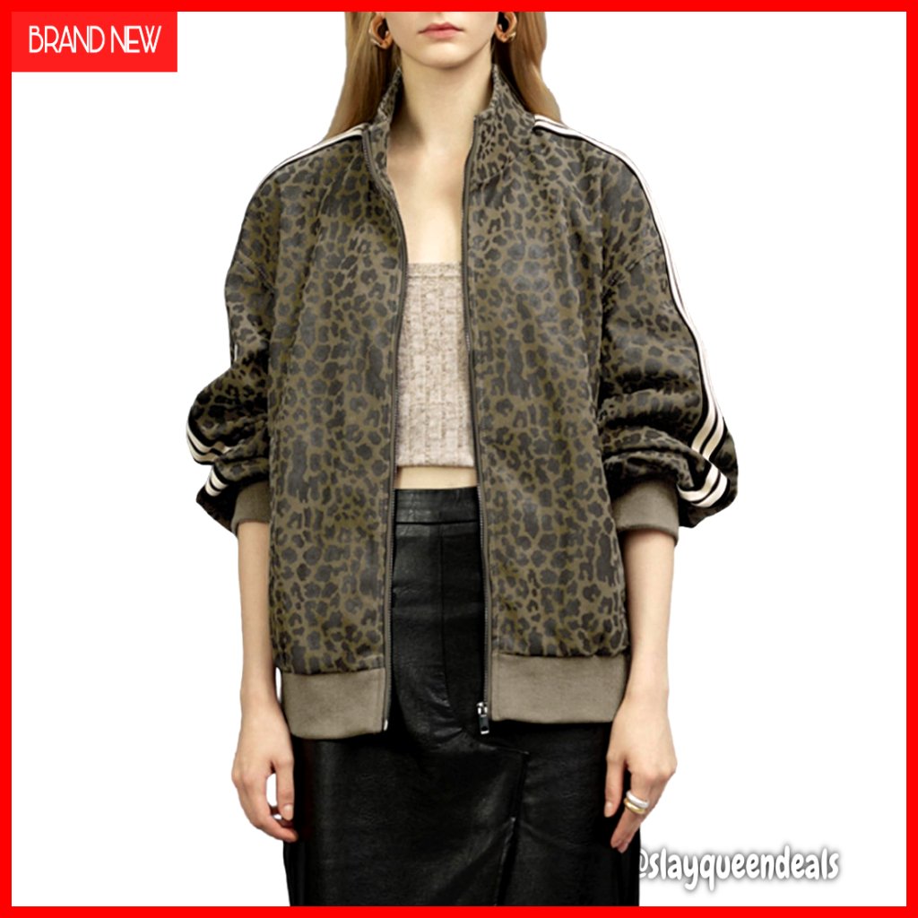 Leopard Print Striped Bomber Jacket Lightweight Casual Long Sleeve Outerwear